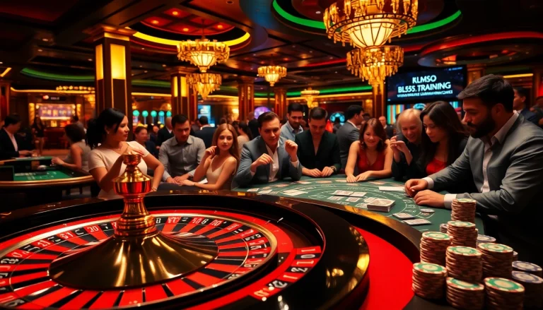 Gaming excitement at https://bl555.training/ with luxurious casino tables and vibrant poker chips.