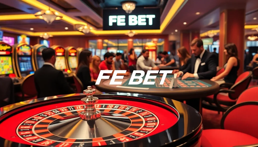 Players enjoying a thrilling game of roulette and poker at FE BET casino.