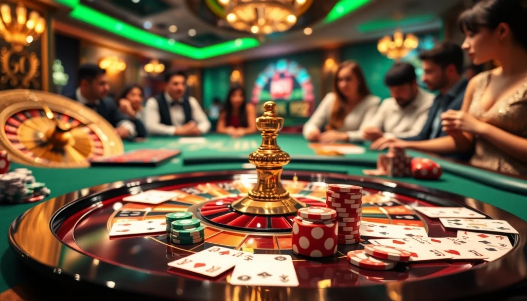 Players enjoying a thrilling table game experience with GO88 at a luxury casino.