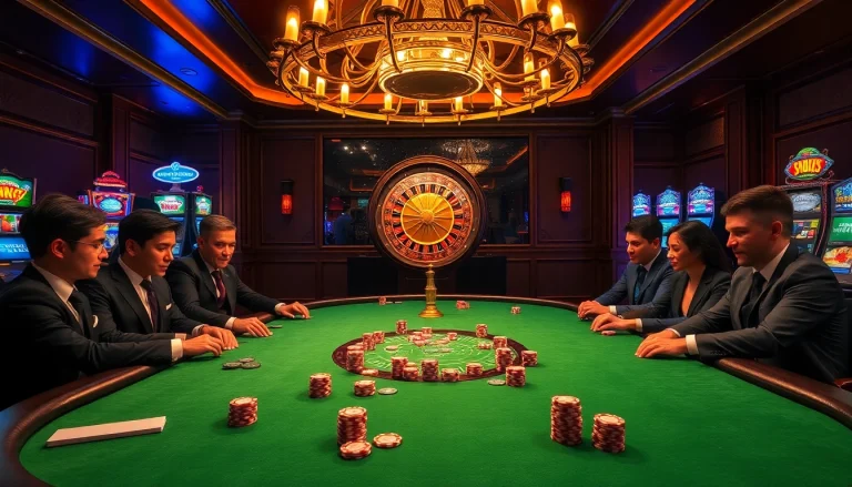 Players strategizing at the poker table in a luxurious casino setting, inspired by sv88.me.