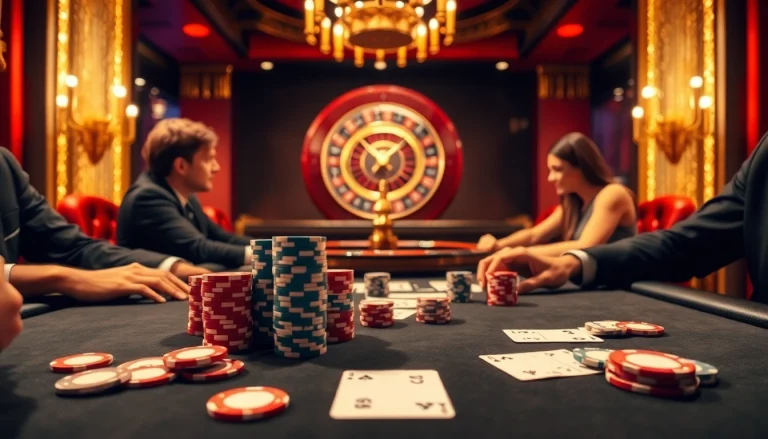 Players strategizing at a poker table and experiencing excitement with vswin.com.