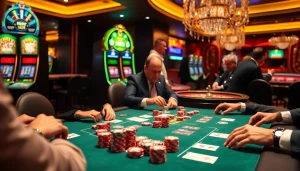 Engaging poker players savoring the thrill of SODO casino action, surrounded by colorful chips and cards.