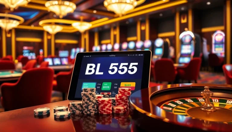 Experience the thrill of BL555 online gambling with vibrant casino elements and luxury settings.
