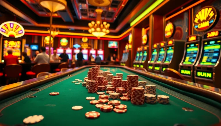 Experience the thrill of BL555 with vibrant casino elements like poker cards and roulette wheels.