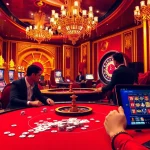 King88 players enjoying an exciting casino game with poker chips and vibrant slot machines.