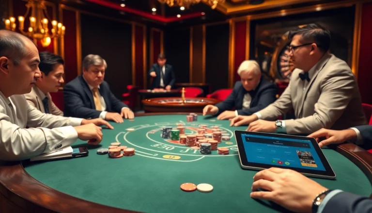 Experience thrilling casino excitement with https://789cluber.com/; a vibrant scene of players at a poker table.