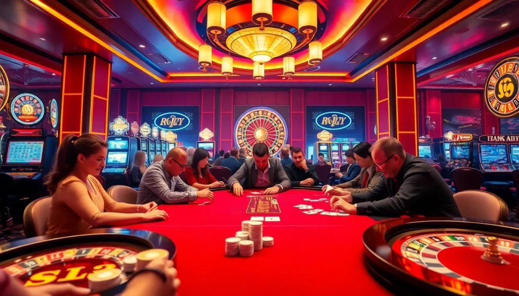KJC xx88 players enjoying an exciting game of poker in a luxurious casino setting.