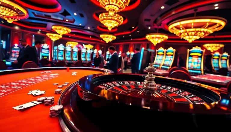 Experience the thrill at fly88r.net with a vibrant casino scene featuring roulette and slot machines.
