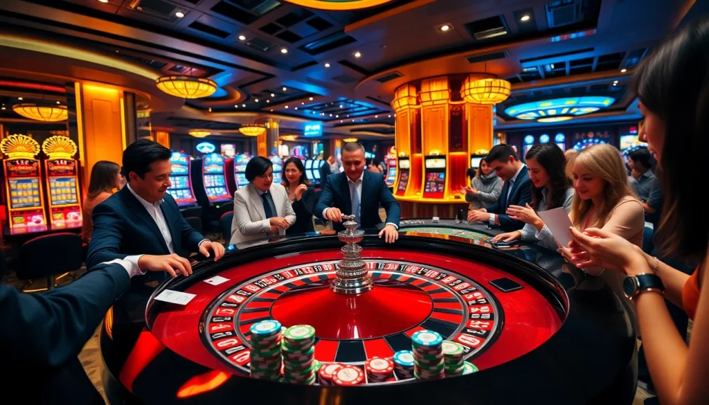 Players engaging in thrilling roulette at 123win casino, showcasing vibrant chips and cards.