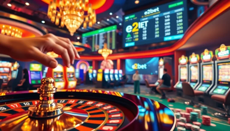Experience the excitement of e2bet with players engaging in thrilling roulette and slot games.