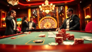 Experience link vào ww88 at a luxurious casino with vibrant poker tables and roulette wheels.