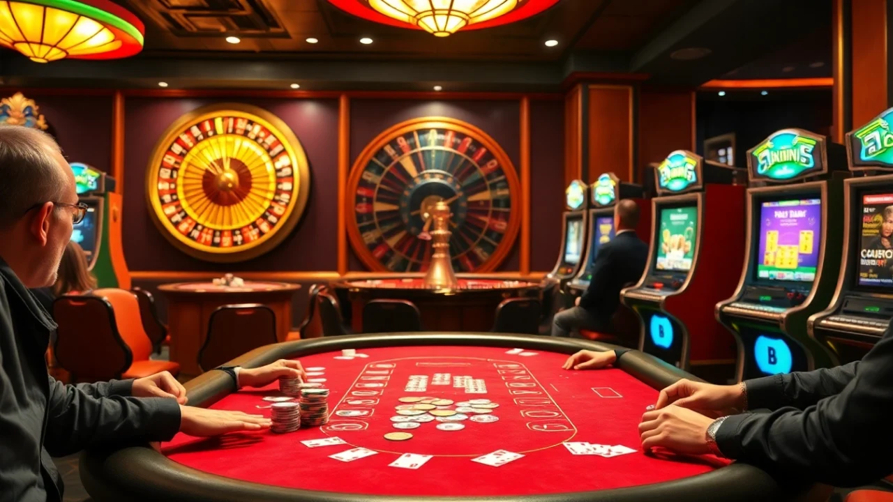Engage with thrilling gameplay at luck8 com, showcasing vibrant poker chips and neon roulette wheels.