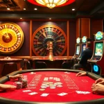 Engage with thrilling gameplay at luck8 com, showcasing vibrant poker chips and neon roulette wheels.