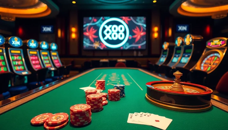 Experience the thrill of playing at Xin 88 casino with vibrant poker chips and elegant tables.