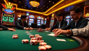 Engage in high-stakes poker at https://99wincasino.com/ with luxury chips and cards in a vibrant casino atmosphere.