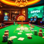 Experience the thrill of 6RWIN at a luxurious casino table with vibrant games.