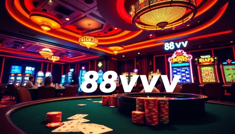 Exciting poker game at 88vv casino highlighting vibrant action and luxury environment.