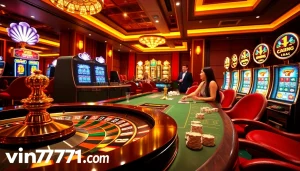 Exciting gameplay at vin7771.com with colorful roulette wheel and poker chips.