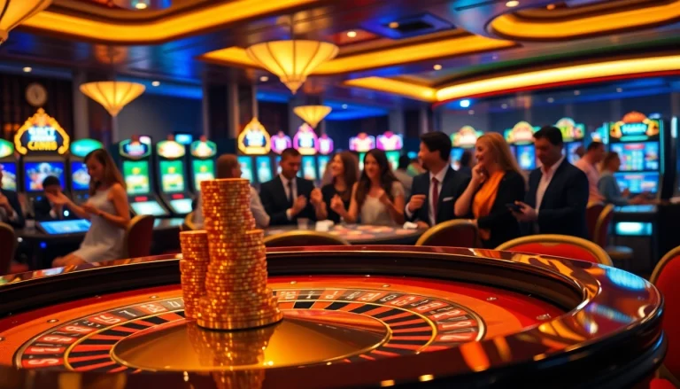 Experience the thrill of gambling at sc88.com with a vibrant casino scene featuring roulette and slot machines.