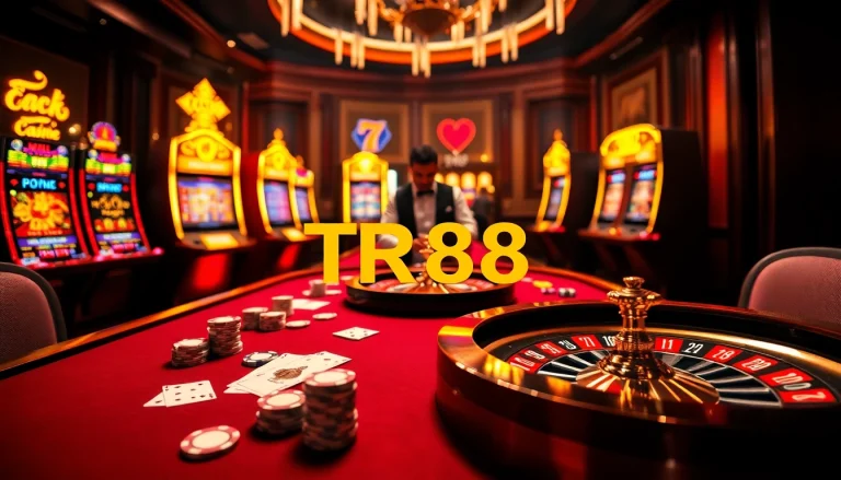 Experience TR88's thrilling casino atmosphere with poker chips and roulette wheels.