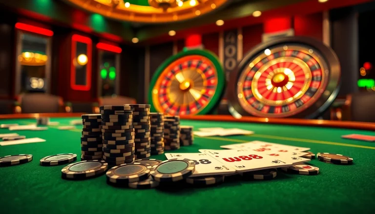 Experience thrilling gameplay at w88 with vibrant poker tables and casino elements.