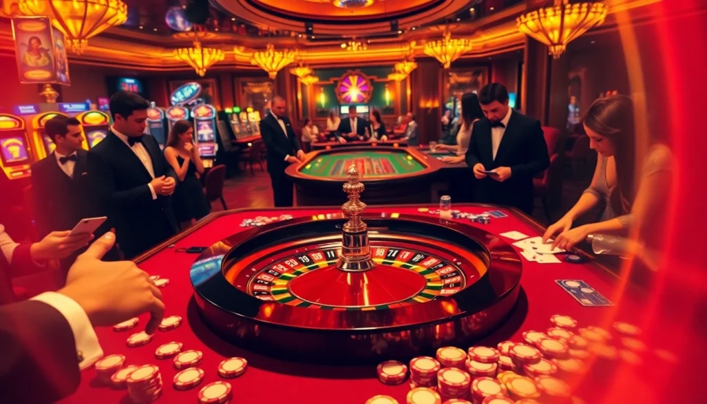 Experience the elegance of gambling at https://sunwinn.in.net/ with players engaging at a roulette table.
