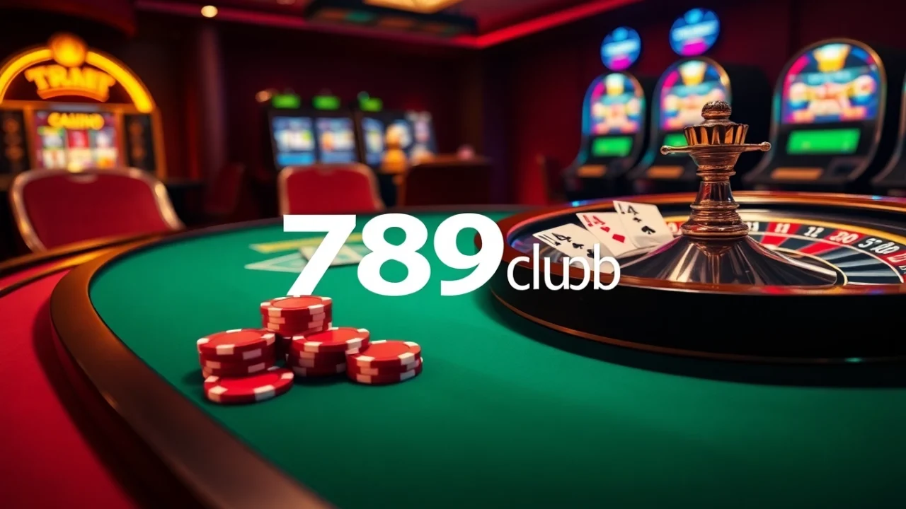 Engage in thrilling games at 789 club with vibrant poker chips and roulette wheel.