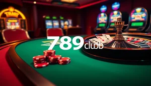 Engage in thrilling games at 789 club with vibrant poker chips and roulette wheel.