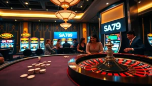 Sao789 players engaging at a vibrant casino table with exciting games like poker and roulette.
