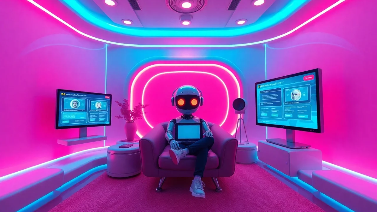 An interactive and vibrant scene showcasing users chatting with nsfw character ai bots in a cozy digital environment.