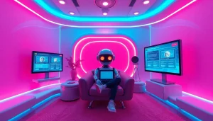 An interactive and vibrant scene showcasing users chatting with nsfw character ai bots in a cozy digital environment.