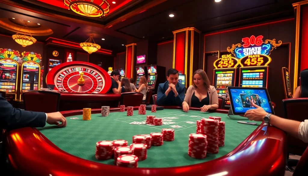 Exciting gameplay at Max88 casino, showcasing vibrant poker chips, cards, and roulette.