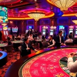 Players enjoying high-stakes games at 13win casino, with vibrant energy and luxury decor.