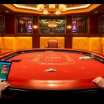 Players enjoying a thrilling BJ88 blackjack game at a luxurious casino table under warm lights.