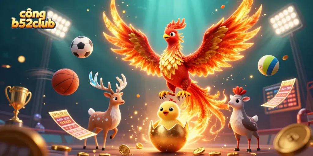 Experience thrilling action with cổng b52club as the phoenix rises and sports elements abound in this dynamic gambling scene.